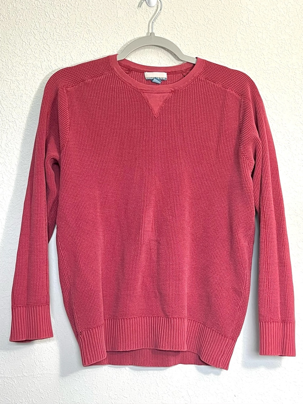 BREAKWATER Red Waffle Knit Crew Thermal Men Small Heritage Wear 90s Vintage Feel